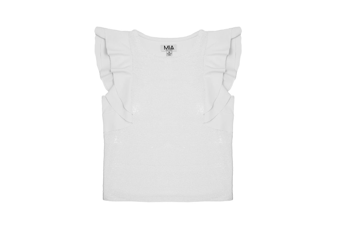 White Sequin Flutter Top